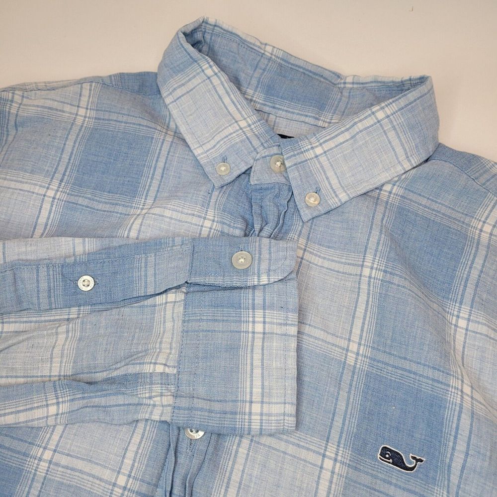 Vineyard Vines Button Down Shirt Mens M Blue Plaid Excellent Slim Fit Whale Logo
